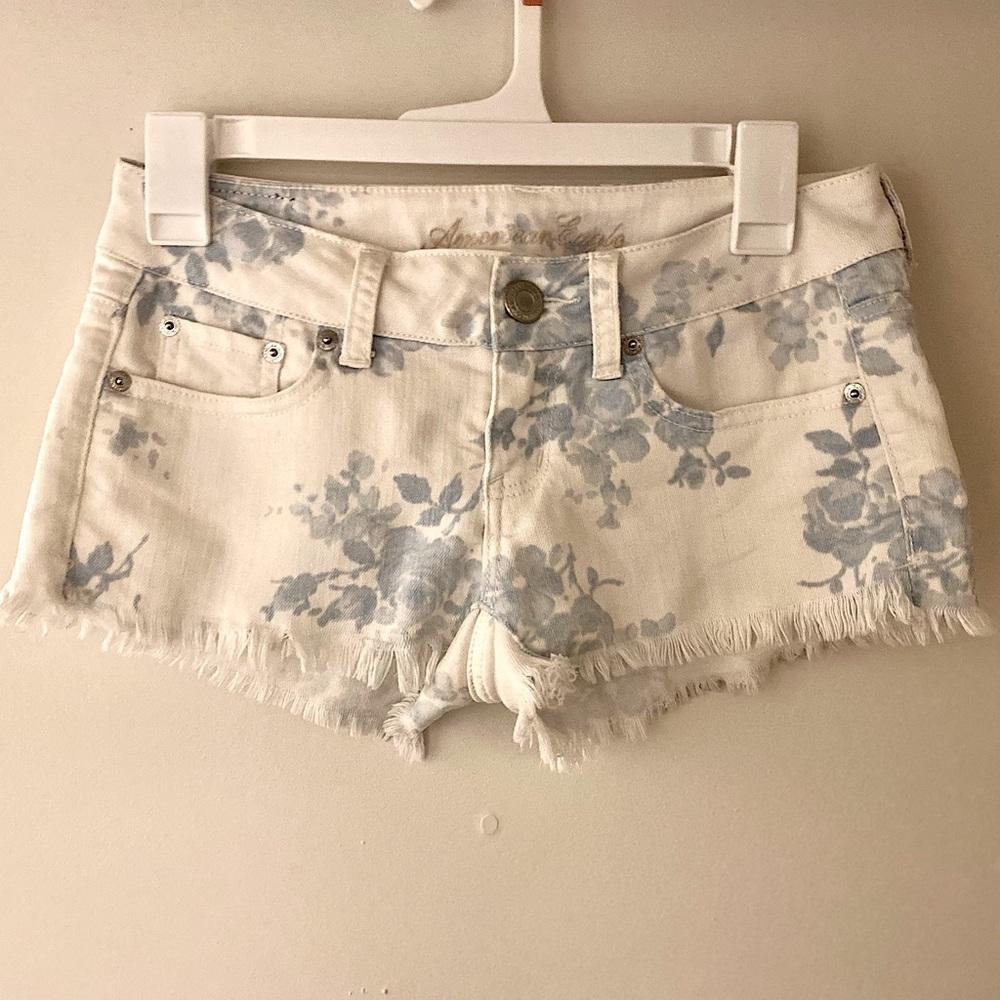 American Eagle Outfitters White and Blue Jean Shorts